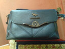 北狐真皮質(zhì)感女包包頭層牛皮時(shí)尚百搭情人節單肩斜挎包女士中年媽媽包 深藍色 曬單實(shí)拍圖