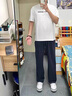 BASEMAN運(yùn)動褲男夏季薄款簡約微喇衛(wèi)褲韓版修身百搭長褲直筒褲日系休閑褲 寶藍(lán)色【春秋】 L 【推薦110-130斤】 曬單實拍圖