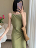自巧小個(gè)子法式一字領(lǐng)吊帶連衣裙女夏2024新款收腰顯瘦a字中長(cháng)裙 雅藤綠 XXS (1碼) 曬單實(shí)拍圖