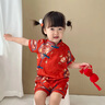 Shining Moment丨金玉滿堂 嬰兒連體衣夏季百天寶寶衣服紅色新生嬰兒衣服薄款 金玉滿堂-短袖立領連體衣 80cm 曬單實拍圖