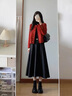 妃莉杋（FeiLiFan）秋冬連衣裙女裝2024新款氣質(zhì)顯瘦紅色圣誕毛呢外套內搭裙子三件套 紅色外套+黑色半身裙 M 【80-105斤】 曬單實(shí)拍圖