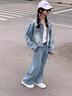 G.duck小黃鴨女童春裝牛仔套裝洋氣女孩大兒童春秋季時(shí)髦休閑外套闊腿褲 牛仔兩件套 160 cm 曬單實(shí)拍圖