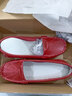 卡帝樂(lè )鱷魚(yú)（CARTELO）春秋真皮媽媽鞋舒適防滑女式單鞋女軟底豆豆鞋紅色中老年平底皮鞋 紅色 橡膠底 38 曬單實(shí)拍圖