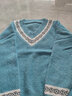 茲奈兒秋冬女裝V領(lǐng)針織衫女上衣女新款長(cháng)袖套頭韓版毛衣女寬松外穿時(shí)尚百搭打底衫女FF7975 藍色 L 曬單實(shí)拍圖