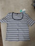 茵曼（INMAN）法式U型領(lǐng)鎖骨條紋T恤女2025夏季修身顯瘦時(shí)尚百搭短袖上衣 藍白條紋 M 曬單實(shí)拍圖