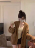 DXOT2025新款奶呼呼加厚棕色毛衣外套女秋冬寬松慵懶風(fēng)麻花復(fù)古針織衫 棕色 M 建議95-105斤 曬單實拍圖