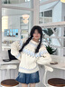 FSHE復(fù)古菱格圓領(lǐng)毛衣女秋冬慵懶風(fēng)設(shè)計(jì)感刺繡撞色針織衫厚 淺藍(lán)色 L 曬單實(shí)拍圖
