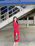 佰藍嬌2023春秋季女裝新款時尚洋氣質(zhì)修身顯瘦小個子長袖連衣裙包臀裙子 紅色 XL 曬單實拍圖