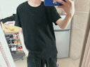 PKSAQ260G日系重磅純棉T恤男女情侶莫蘭迪粉色系厚實(shí)寬松圓領(lǐng)短袖體恤 黑色 2XL 曬單實(shí)拍圖