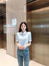歐黎蔓（OULIMAN）法式時(shí)尚短袖襯衫上衣女2024夏季新款小眾設(shè)計(jì)感條紋高端棉質(zhì)襯衣 藍(lán)綠色 160/84A/S 曬單實(shí)拍圖