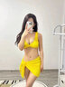 微光里溫泉ins風(fēng)辣妹分體三點(diǎn)比基尼性感小胸聚攏姜黃色顯白度假泳衣女 波浪紋分體泳衣【黃色90-120】 曬單實(shí)拍圖