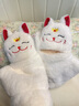旋士新款招財貓冬季超萌可愛(ài)卡通加厚防寒保暖翻蓋兩用手套女冬季 招財貓翻蓋手套【白色】 曬單實(shí)拍圖