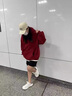 GOCHIEI酒紅色連帽衛衣女小個(gè)子中長(cháng)款寬松顯瘦春秋冬款加絨薄款套頭衫男 酒紅色丨丨[加絨] M 86-105斤 曬單實(shí)拍圖