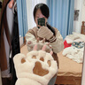云見(jiàn)森知 手套女冬季加絨熊爪手套加厚保暖防寒韓版學(xué)生露指可愛(ài)半指手套 北絨爪印-米色 曬單實(shí)拍圖