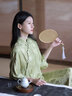 浮云堂.風(fēng)」青玉.中式旗袍改良連衣裙女25夏款立領(lǐng)提花禪意茶服 淺灰綠 M 曬單實(shí)拍圖