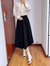 婭麗達赫本風(fēng)加厚仿毛呢半身裙女秋冬新款a字傘裙遮胯長(cháng)裙子 黑色(A0)-靜謐黑 S 曬單實(shí)拍圖