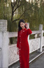 布伊特紅色旗袍2024新款敬酒服新娘刺繡中式結(jié)婚禮服訂婚裙秋冬季長袖 酒紅色 春山如黛 旗袍 M 曬單實拍圖