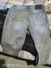 英爵紳（YINGJUESHEN） 春秋季煙灰色牛仔褲男潮牌高端印花修身小直筒彈力刮爛百搭男褲 灰色9112 32 曬單實(shí)拍圖
