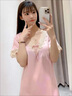莫代爾高級感冰絲睡衣夏季新款女睡裙性感蕾絲薄款春秋季家居服涼感 301號玫瑰紫 XL 170 曬單實(shí)拍圖