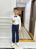 衣諾坊兒童西服套裝馬甲套裝演出服男生西服 藏青單扣馬甲套裝 150CM 曬單實拍圖