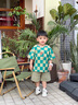 FNJ KIDS童裝男童短袖套裝2025夏季洋氣休閑寶寶衣服兒童格子兩件套 卡綠 90 （身高80-90cm） 曬單實(shí)拍圖