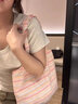 AODAISI慵懶風(fēng)彩虹條紋包高顏值 韓版時(shí)尚托特包ins博主同款帆布包 粉色 背心款 曬單實(shí)拍圖