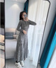 拉夏貝爾（La Chapelle）氣場全開氣質(zhì)毛衣裙女2025春裝新款法式坑條墊肩顯瘦針織連衣裙女 灰色 M -105-115斤 曬單實(shí)拍圖