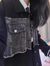 安初夏美式復(fù)古牛仔拼接夾克男女生春秋季設(shè)計(jì)感高街情侶衣服男裝外套潮 黑色 M 曬單實(shí)拍圖