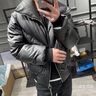 杰遜斯冬季加厚棉衣男大翻領(lǐng)皮棉襖外套時(shí)尚短款保暖PU皮夾克羽絨棉服男 卡其色 M （100-130斤） 曬單實(shí)拍圖