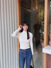 香影半高領針織內搭打底衫女2024年秋季新款顯瘦修身長袖套頭上衣 米色 S 曬單實拍圖