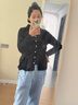 帕什羊絨衫女開(kāi)衫系扣襯衣100%山羊絨秋冬針織毛衣女PS-08 經(jīng)典黑 L (105-125斤) 曬單實(shí)拍圖
