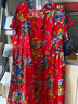亂在江南印花棉麻顯瘦連衣裙女夏季新品系帶高腰褶皺文藝民族風(fēng)優(yōu)雅長(cháng)裙 紅底印花 均碼 曬單實(shí)拍圖