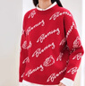 森馬不二馬聯(lián)名毛衣女oversize圖案打底衫春圓領(lǐng)字母衣服個(gè)性小眾 紅白色調(diào)00361 165/88A/L 曬單實(shí)拍圖