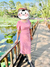 凡琴氣質(zhì)甜美減齡連衣裙女夏季方領(lǐng)側(cè)邊開(kāi)衩遮胯顯瘦裙子 粉紅 XL  曬單實(shí)拍圖