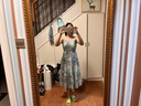 熙然夏季新款鏤空針織罩衫吊帶碎花連衣裙女套裝兩件套穿搭 綠色花 M 曬單實(shí)拍圖