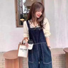 VEOX牛仔背帶褲女韓版寬松減齡2025年新款時尚秋冬直筒高腰連體褲長褲 深藍色 2XL 曬單實拍圖