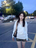 美式排扣v領(lǐng)蝙蝠袖白色長袖t恤女秋季松弛感寬松慵懶風(fēng)設(shè)計(jì)感上衣 白色 M 曬單實(shí)拍圖