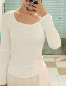 浪莎（LangSha）德绒低领打底衫女秋冬新款修身加绒显瘦长袖t恤白色内搭方领上衣 白色 德绒 L 100-115斤 晒单实拍图