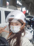 野馬（YEMA）電動摩托車男女士秋冬季3C認證安全頭盔保暖電瓶車安全帽哈雷半盔 陶瓷白+紅貓耳 【防霧鏡】 曬單實拍圖