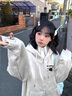 美式連帽拉鏈衛(wèi)衣外套女2025新款秋冬加絨加厚寬松慵懶風(fēng)開衫上衣 白灰色【春秋薄款】 M (95斤內(nèi)) 曬單實拍圖