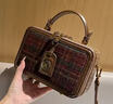 酷奇袋鼠高級感格子手提盒子包包女2023今年流行復古小方包單肩斜挎包 圖片格子棕色 曬單實(shí)拍圖