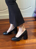 愛(ài)步（ECCO）高跟單鞋女 包頭粗跟鞋一腳蹬單鞋女 雕塑222603 黑色22260301001 39 曬單實(shí)拍圖