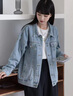 莫代爾短款牛仔外套女2025春秋季新款女裝初高中學生寬松百搭夾克上衣 藍色 M 曬單實拍圖