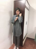 妮狄婭睡衣女春秋純棉長(cháng)袖翻領(lǐng)開(kāi)衫休閑顯瘦小腳褲家居服套裝 QF21149深麻灰 S 曬單實(shí)拍圖