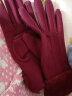 上海故事 学生女秋冬季骑车用加绒加棉加厚防寒可爱冬天触屏保暖手套 酒红 实拍图