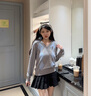 Teenie Weenie小熊女裝簡(jiǎn)約時(shí)尚秋休閑通勤V領(lǐng)學(xué)院菱形格毛衣針織衫 中灰色 S 160 曬單實(shí)拍圖