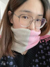 恒源祥（HYX）100山羊毛脖套女秋冬季護(hù)頸拼色護(hù)頸椎小圍巾套頭防寒保暖小圍脖 紫絨+白+粉 曬單實(shí)拍圖