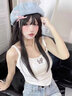 慕瓊粉色蝴蝶結(jié)系帶貝雷帽女2024新款大頭圍百搭顯臉小水洗牛仔畫家帽 蝴蝶結(jié)牛仔（模特同款） M【55-58cm】一般都能戴 曬單實拍圖