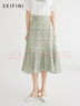 詩(shī)凡黎（'SEIFINI）【商場(chǎng)同款】碎花半身裙女荷葉邊長(cháng)裙3E3340161 琉璃綠 S 155/60A 曬單實(shí)拍圖