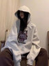 戀的秋季衛衣女春秋款學(xué)生少女高中初中女生衣服寬松2024新款秋天外套 韓版連帽白灰色 均碼（可備注碼數） 曬單實(shí)拍圖